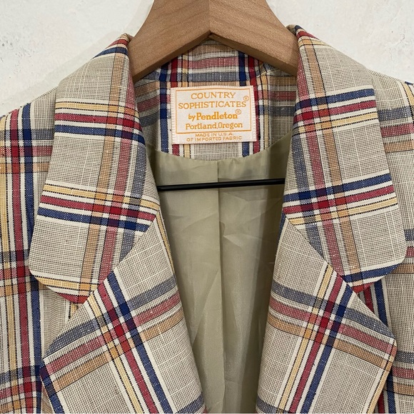 Country Sophisticated by Pendleton Vintage Plaid One Button Blazer Jacket - Picture 4 of 8